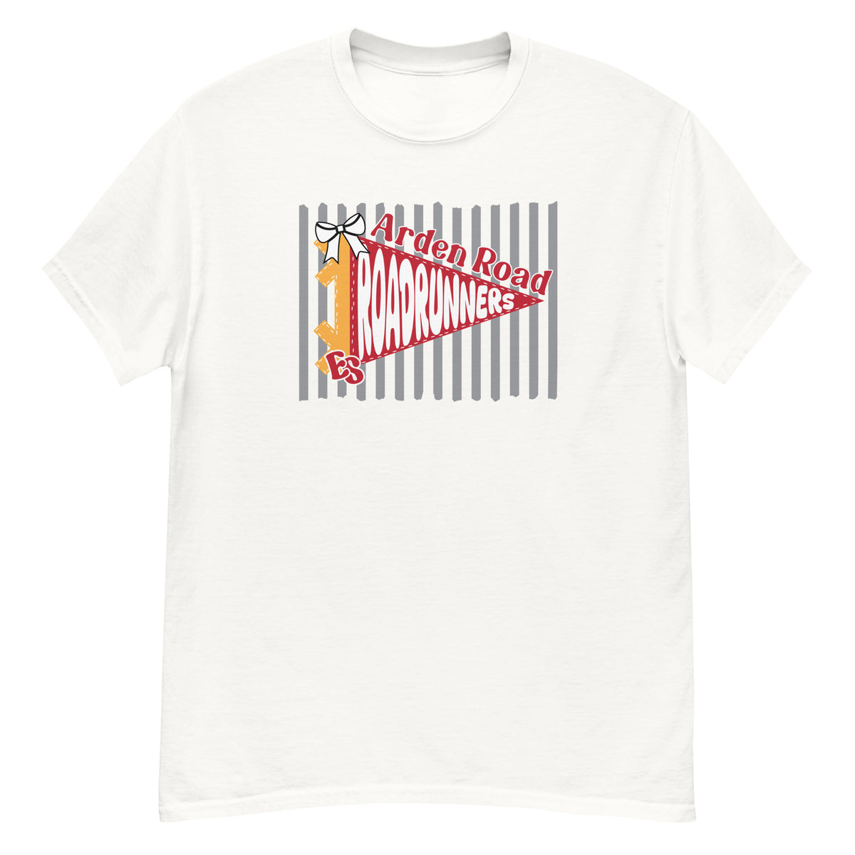 Arden Road Elementary Roadrunners Tee - pennant-style "Arden Road" wordmark design - White front flat