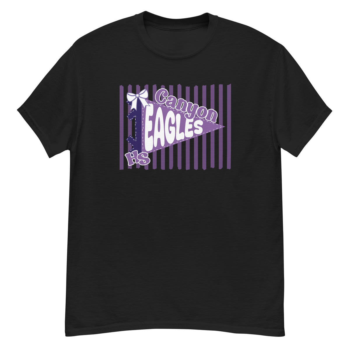 Canyon High School Eagles Tee - pennant-style "Canyon" wordmark design - Black front flat