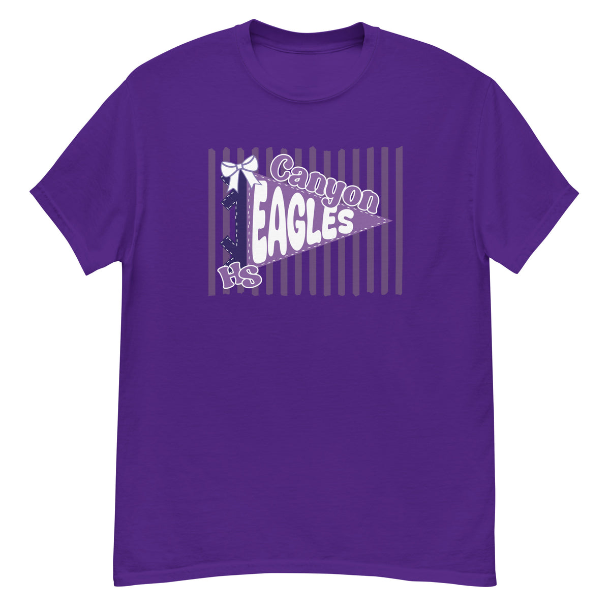 Canyon High School Eagles Tee - pennant-style "Canyon" wordmark design - Purple front flat