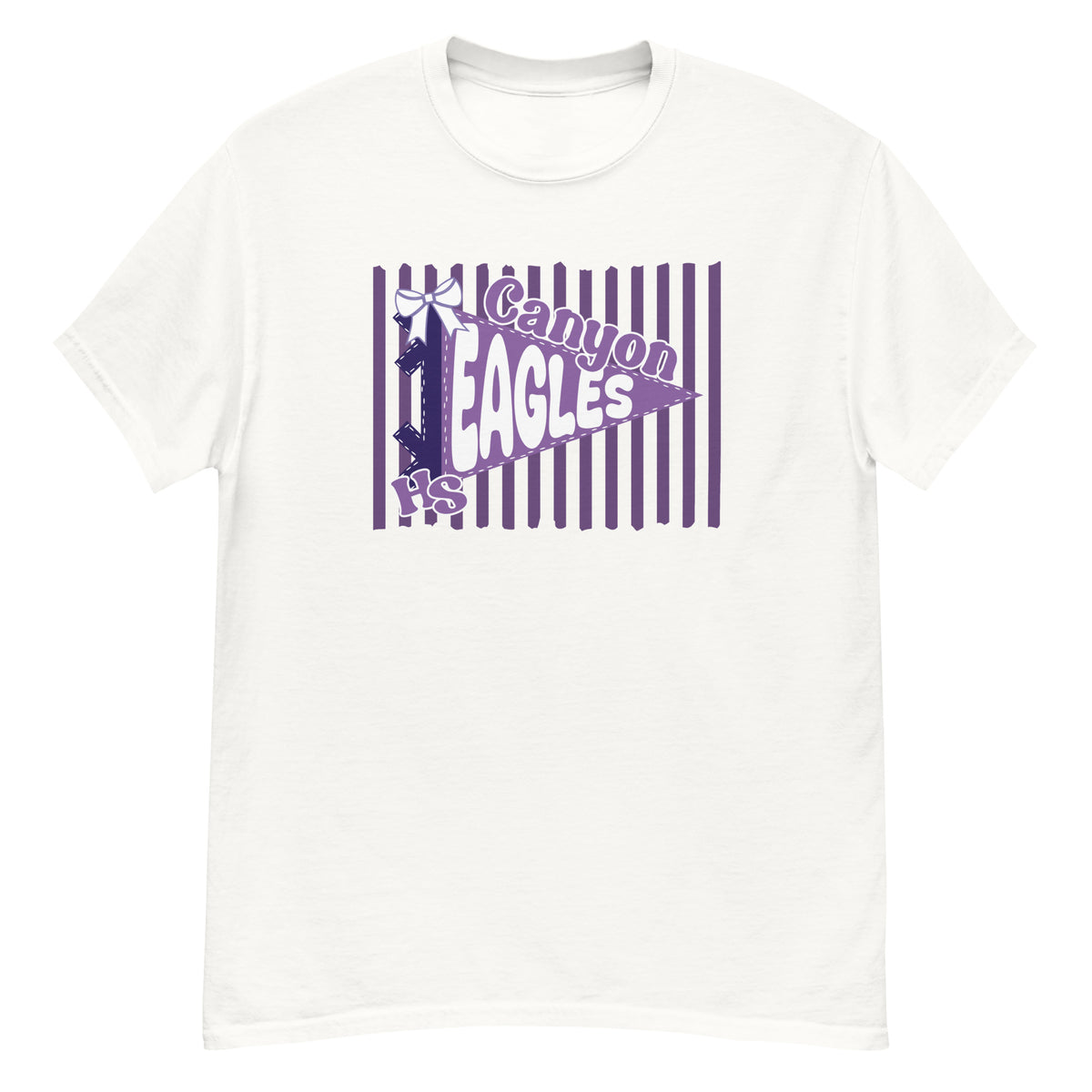 Canyon High School Eagles Tee - pennant-style "Canyon" wordmark design - White front flat