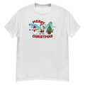 Christmas Tee - Santa goose with a candy cane, a snowman, and a Christmas tree, "Merry Christmas" - Ash front flat