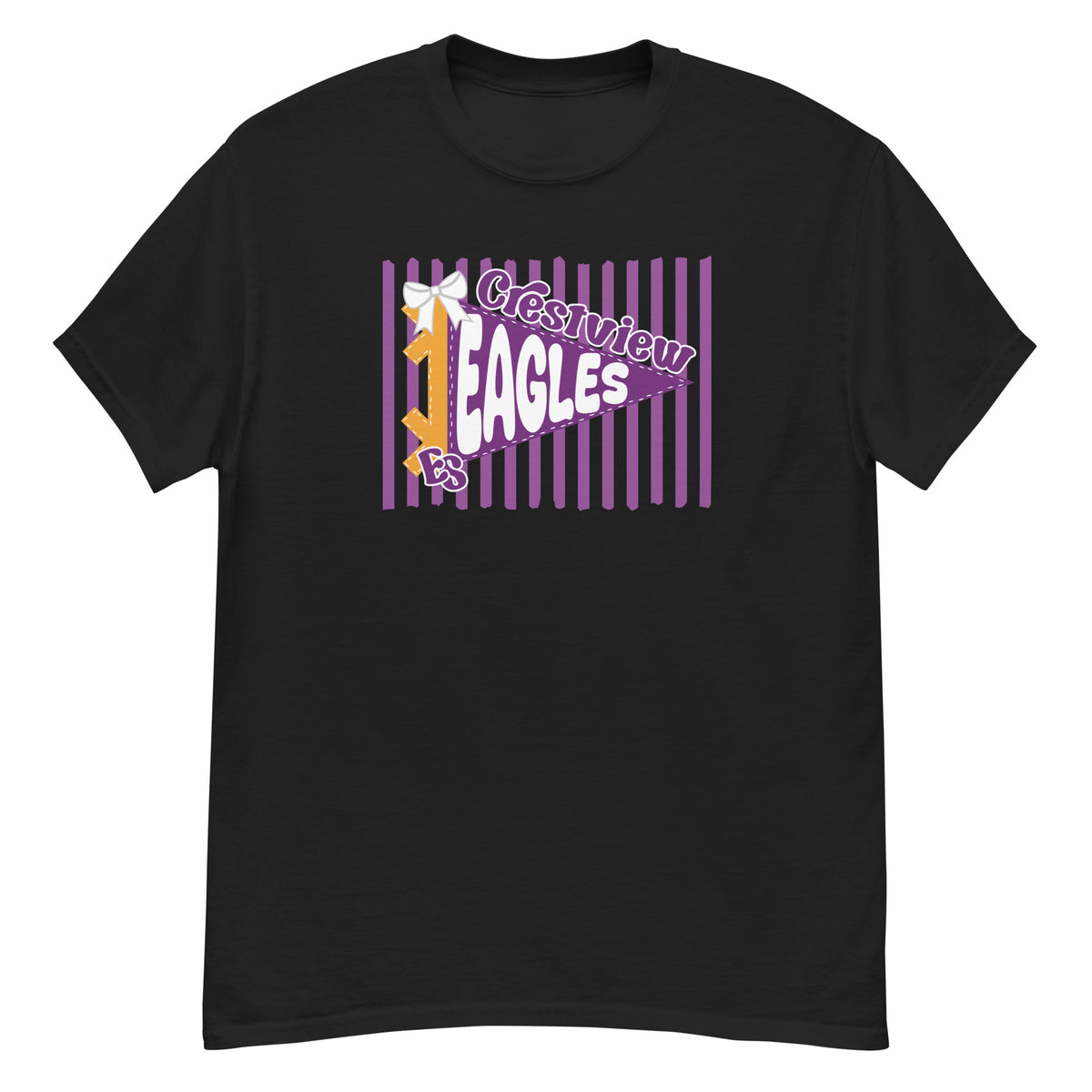 Crestview Elementary Tee - pennant-style "Crestview" wordmark design - Black front flat
