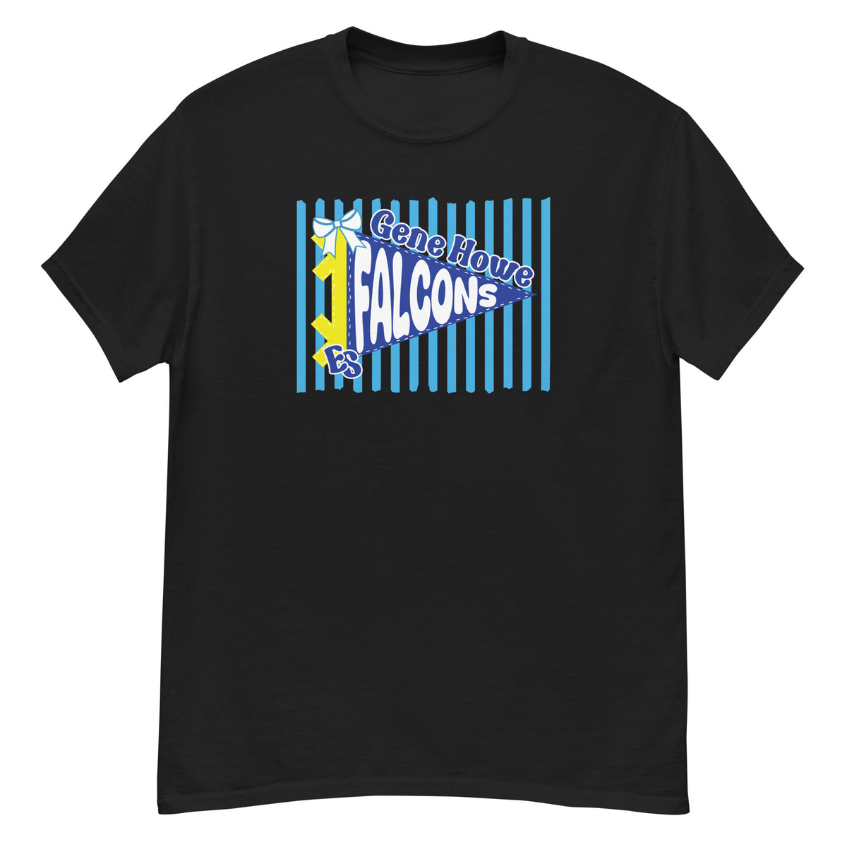 Gene Howe Elementary Falcons Tee - pennant-style "Gene Howe" wordmark design - Black front flat