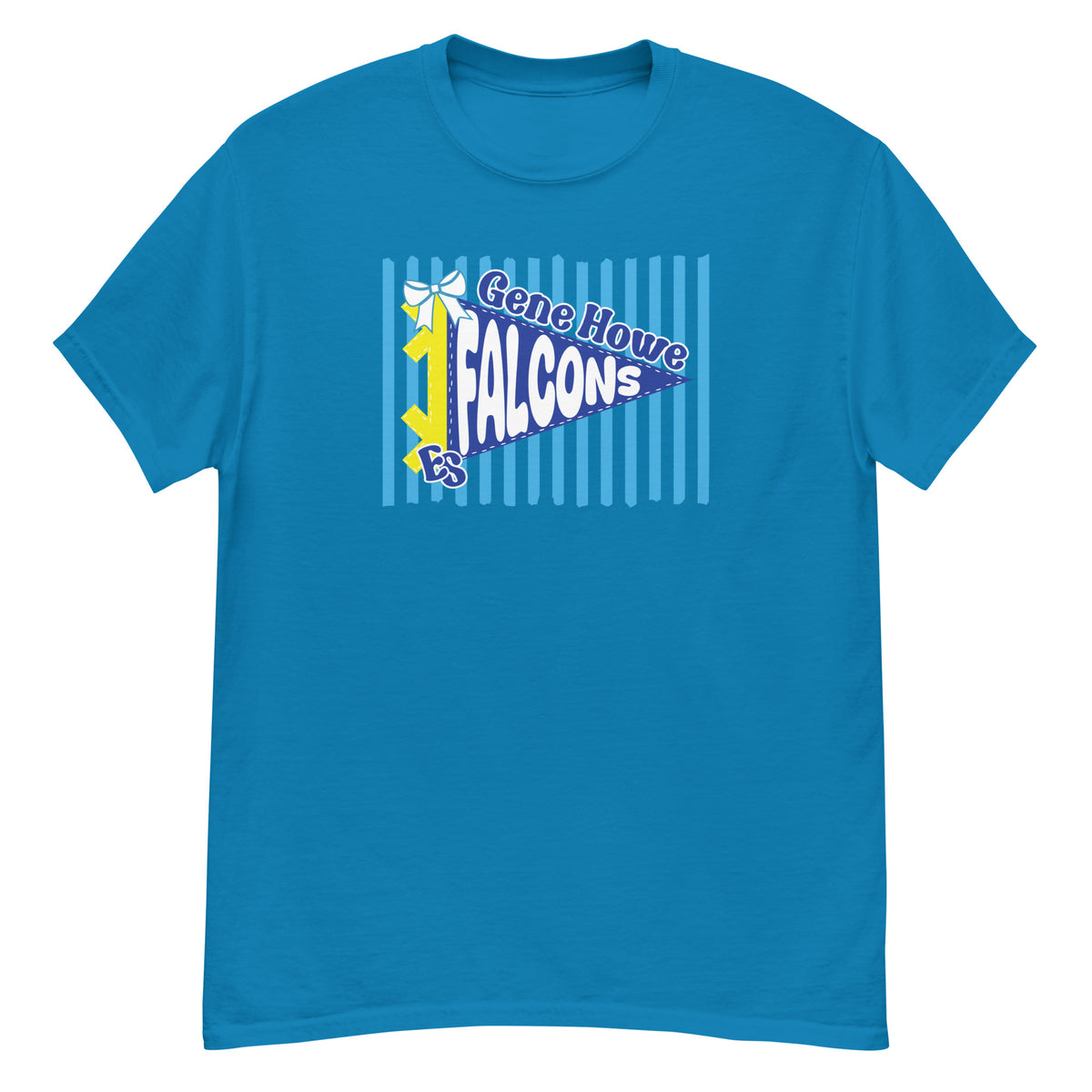 Gene Howe Elementary Falcons Tee - pennant-style "Gene Howe" wordmark design - Sapphire front flat
