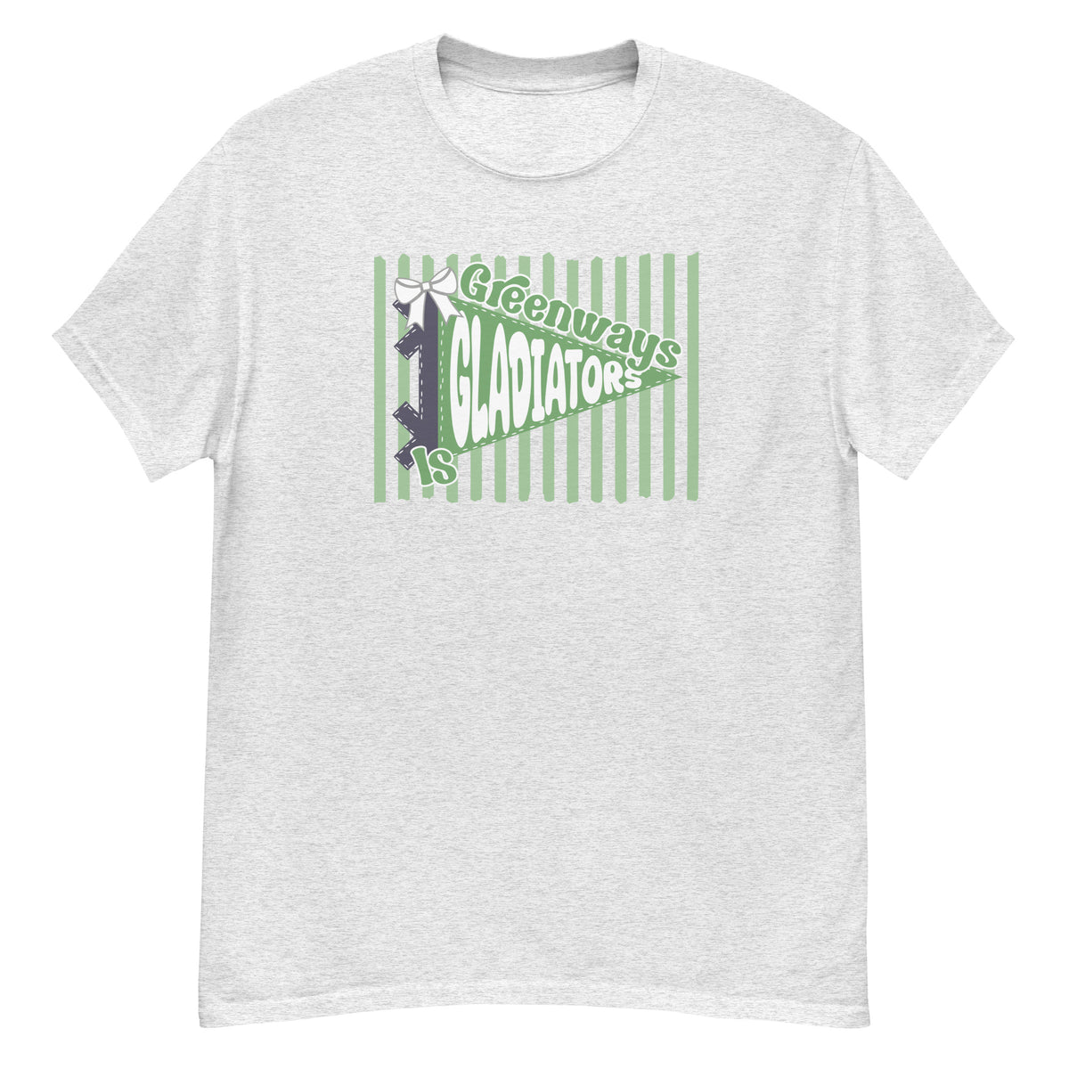 Greenways Intermediate Tee - pennant-style "Greenways" wordmark design - Ash front flat