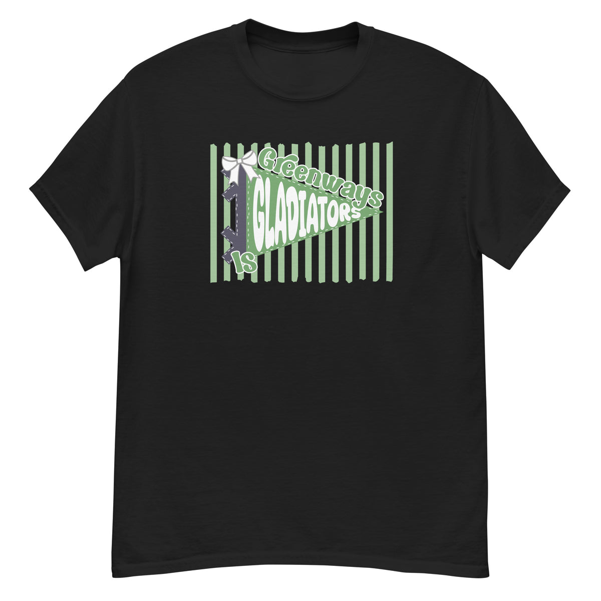 Greenways Intermediate Tee - pennant-style "Greenways" wordmark design - Black front flat