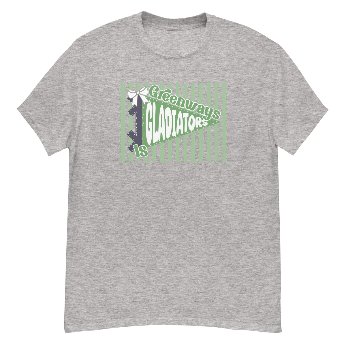 Greenways Intermediate Tee - pennant-style "Greenways" wordmark design - Sport Grey front flat