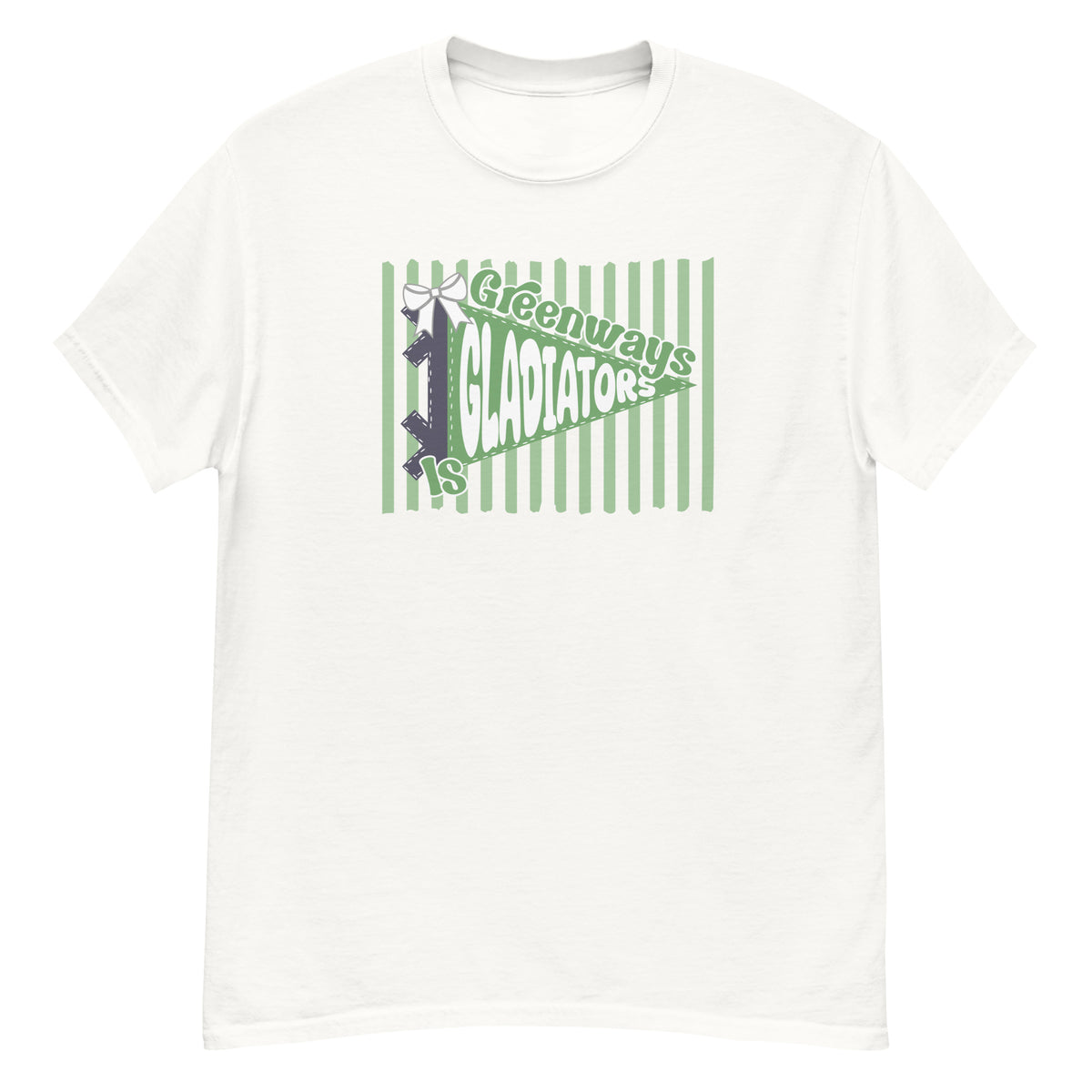 Greenways Intermediate Tee - pennant-style "Greenways" wordmark design - White front flat