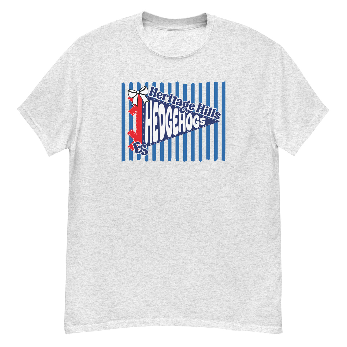 Heritage Hills Elementary Hedgehogs Tee - pennant-style "Heritage Hills" wordmark design - Ash front flat