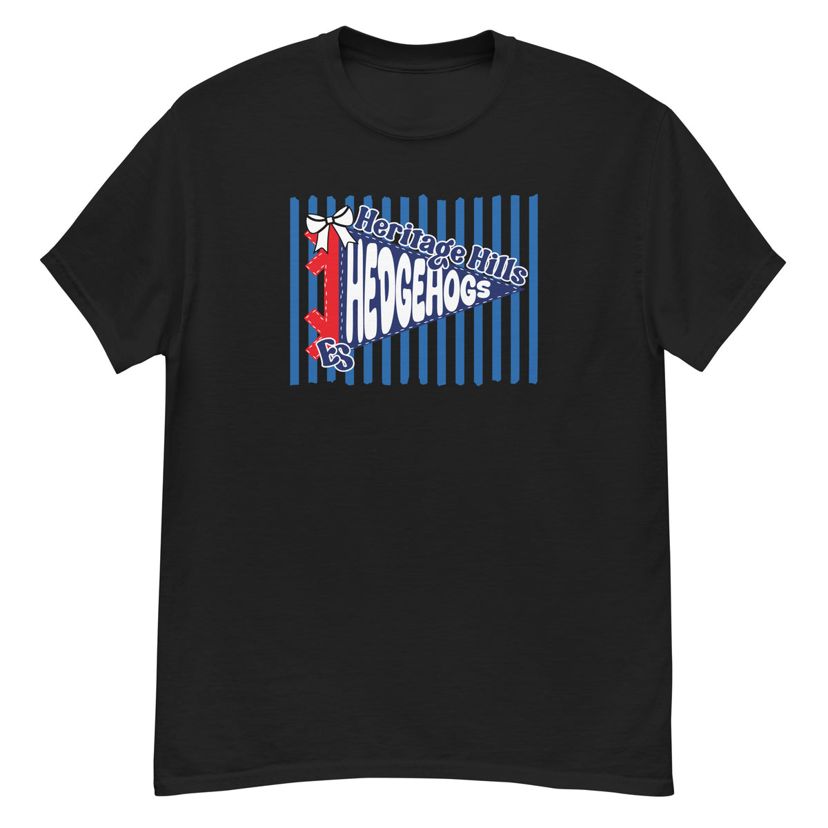 Heritage Hills Elementary Hedgehogs Tee - pennant-style "Heritage Hills" wordmark design - Black front flat