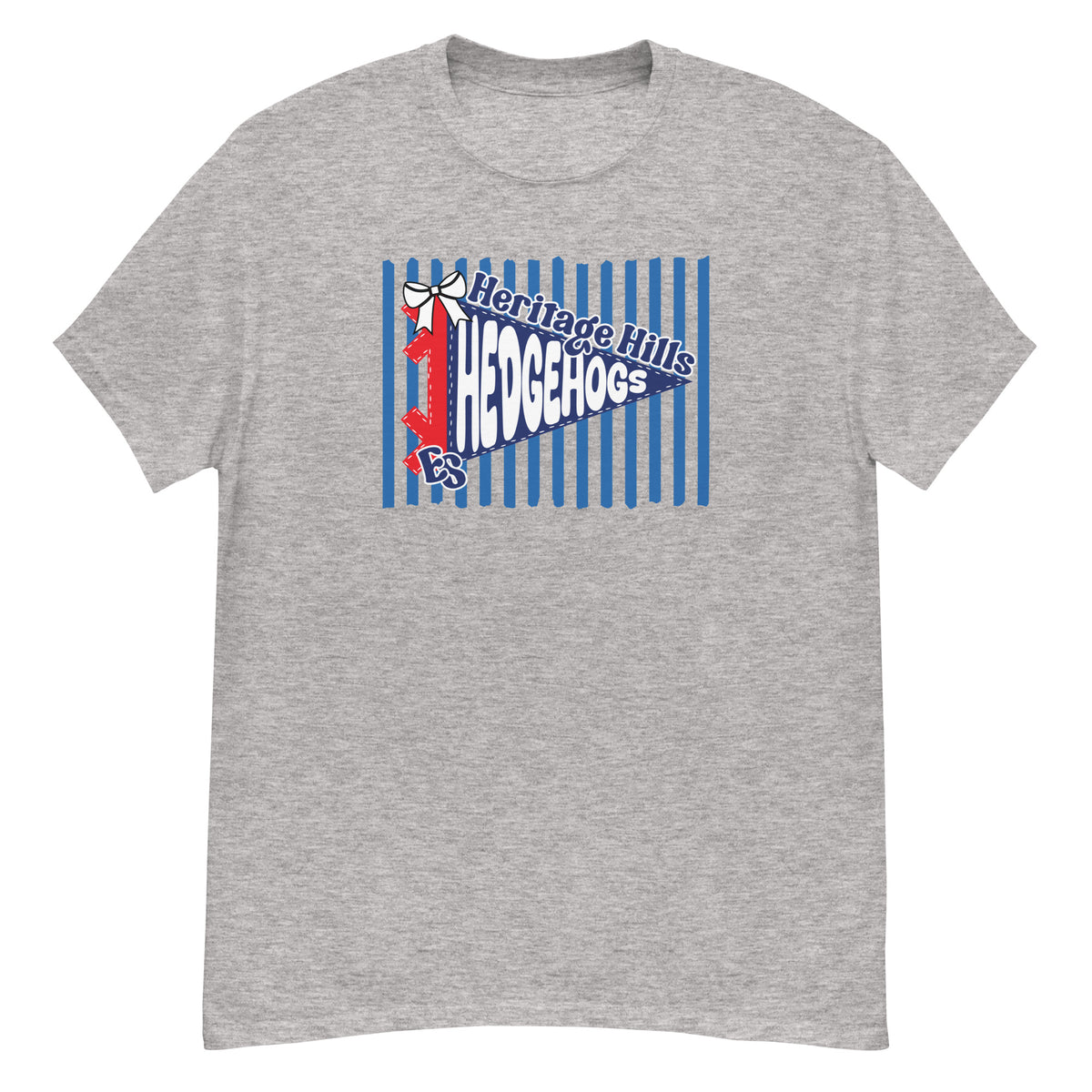 Heritage Hills Elementary Hedgehogs Tee - pennant-style "Heritage Hills" wordmark design - Sport Grey front flat