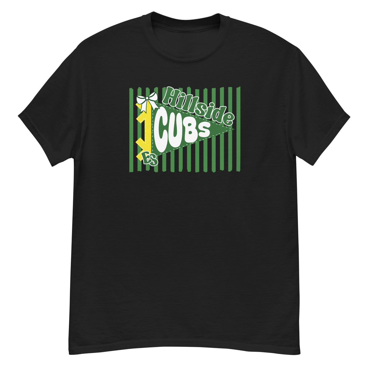 Hillside Elementary Cubs Tee - pennant-style "Hillside" wordmark design - Black front flat