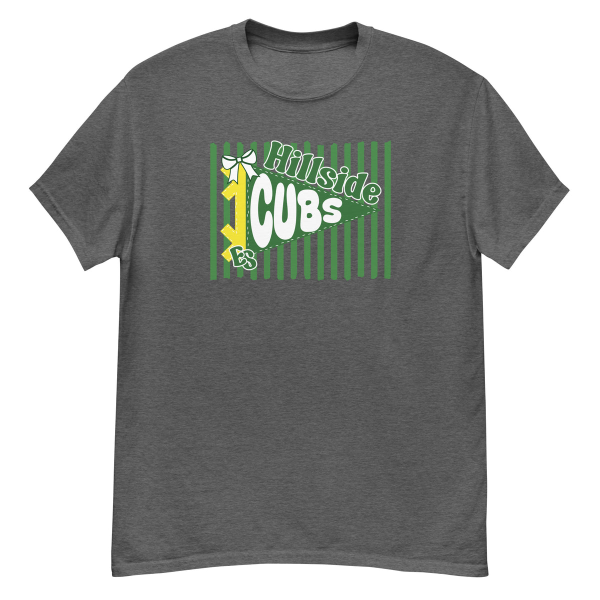 Hillside Elementary Cubs Tee - pennant-style "Hillside" wordmark design - Dark Heather front flat