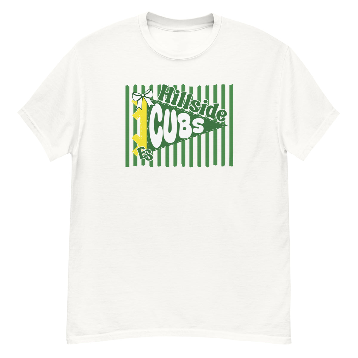 Hillside Elementary Cubs Tee - pennant-style "Hillside" wordmark design - White front flat