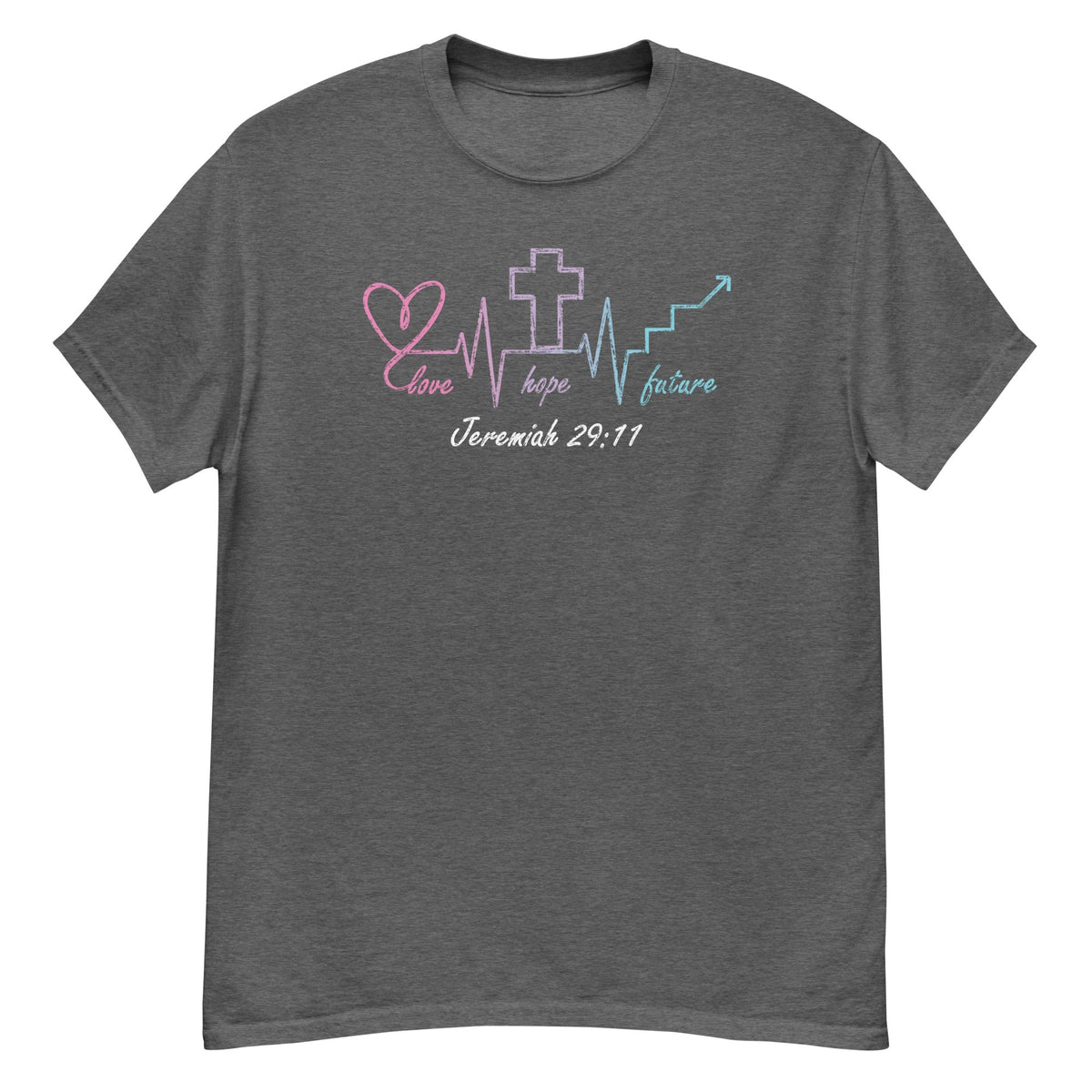 Jeremiah 29:11 Tee - Bible verse graphic - Dark Heather front flat