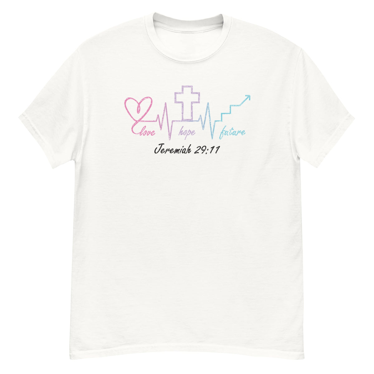 Jeremiah 29:11 Tee - Bible verse graphic - White front flat