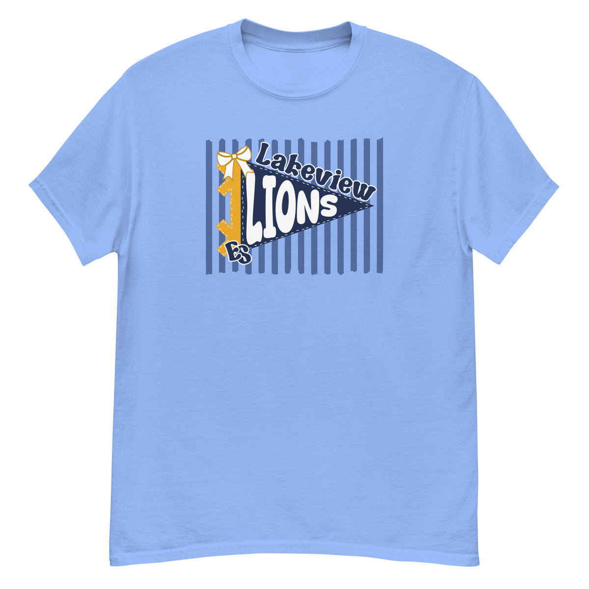 Lakeview Elementary Lions Tee - pennant-style "Lakeview" wordmark design - Carolina Blue front flat