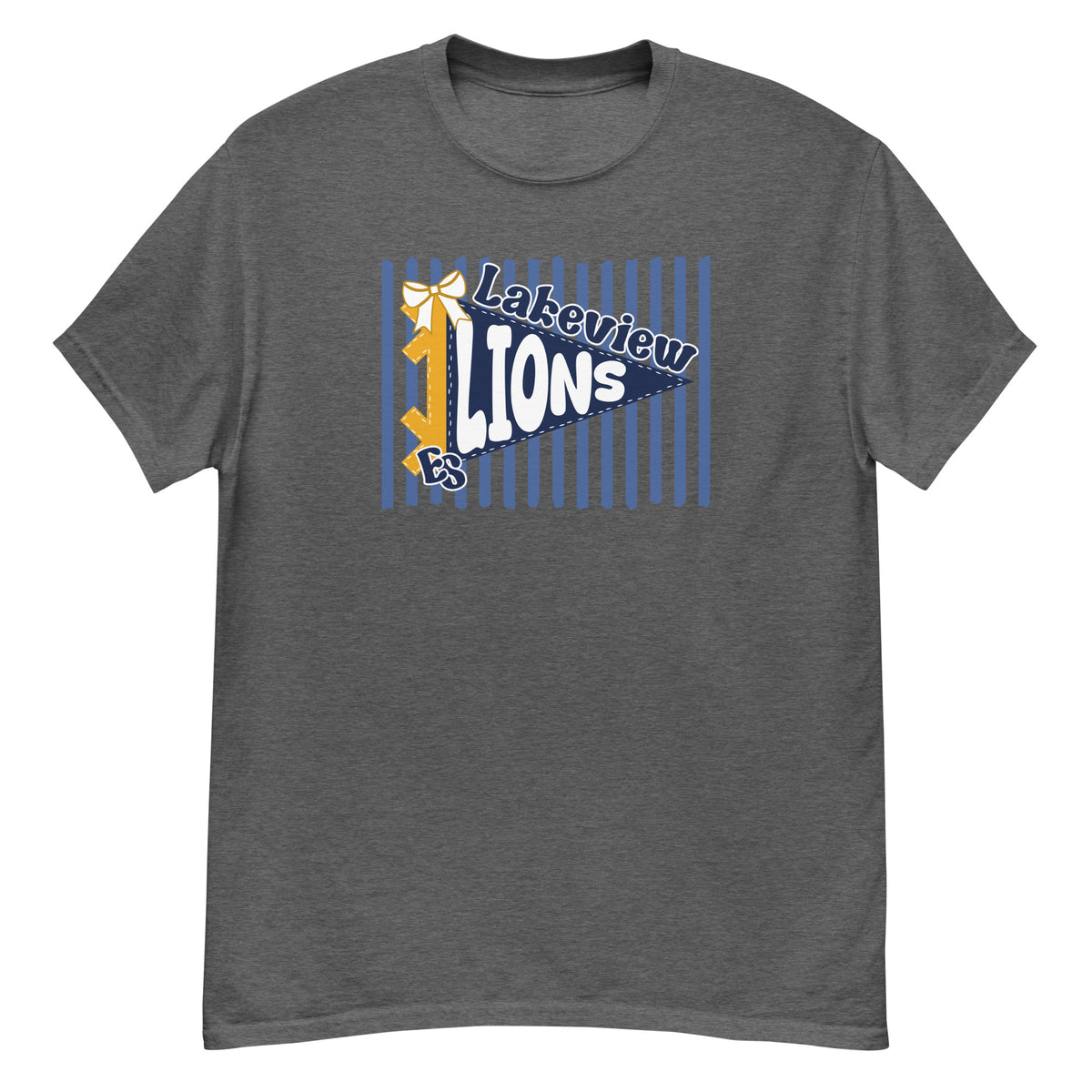 Lakeview Elementary Lions Tee - pennant-style "Lakeview" wordmark design - Dark Heather front flat