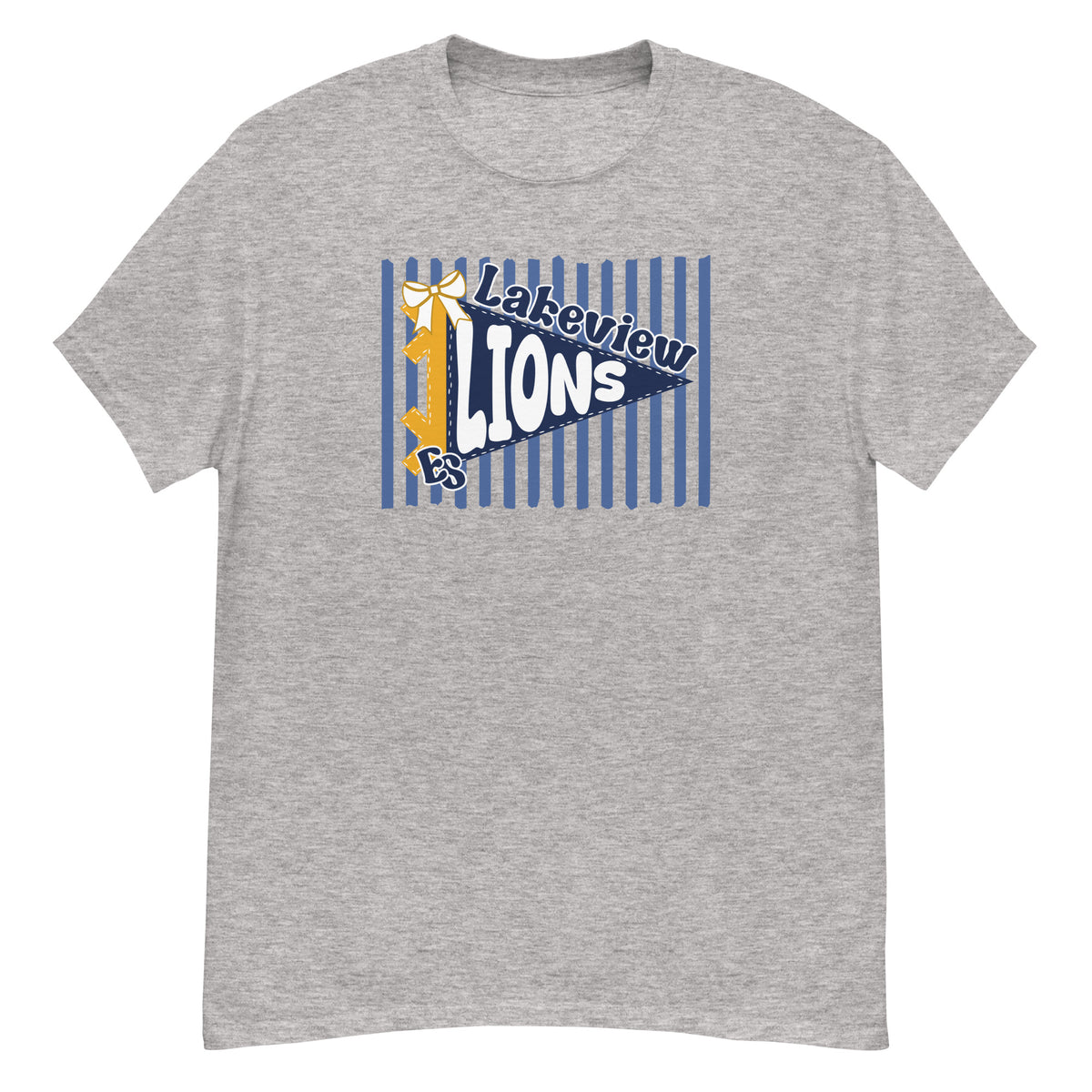 Lakeview Elementary Lions Tee - pennant-style "Lakeview" wordmark design - Sport Grey front flat