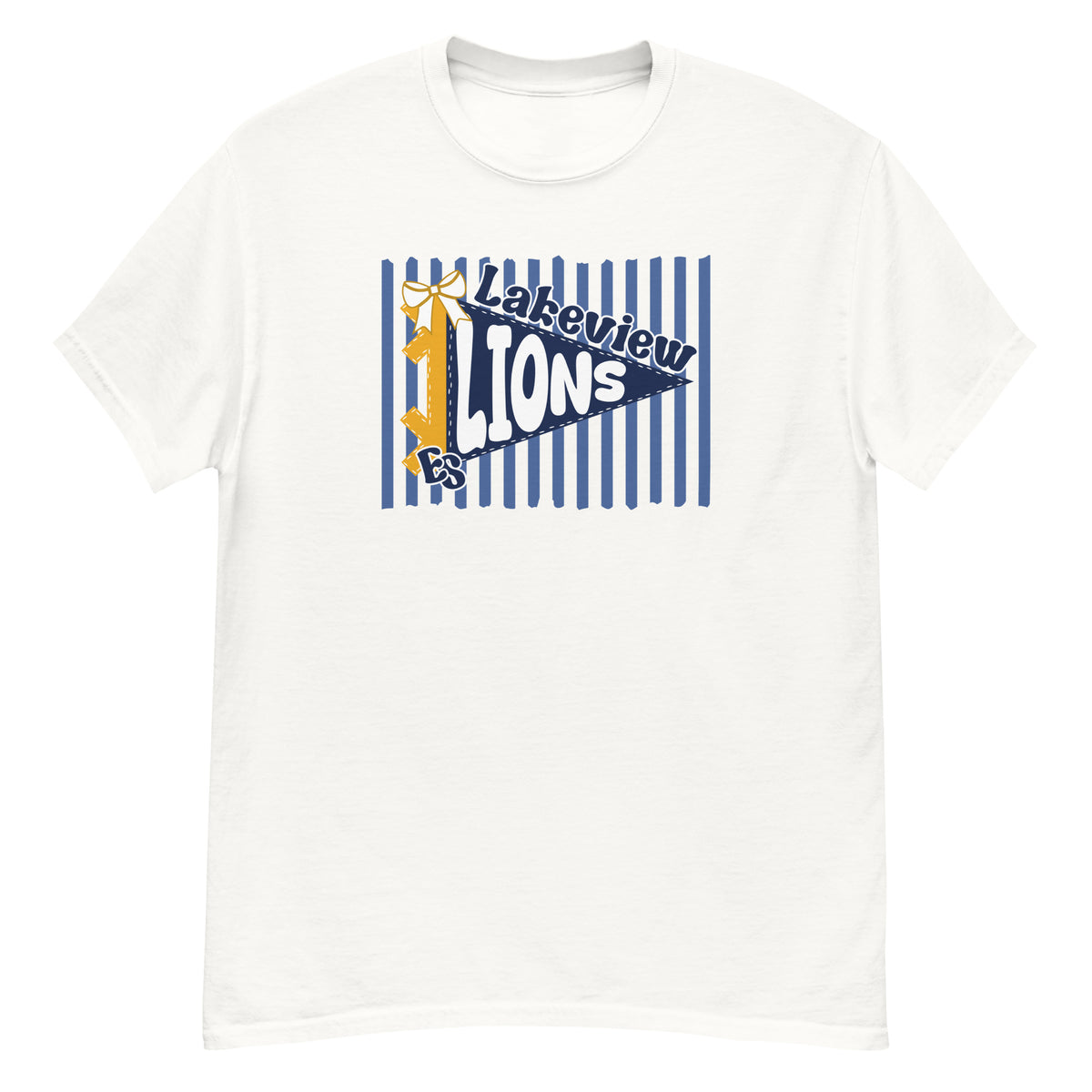 Lakeview Elementary Lions Tee - pennant-style "Lakeview" wordmark design - White front flat