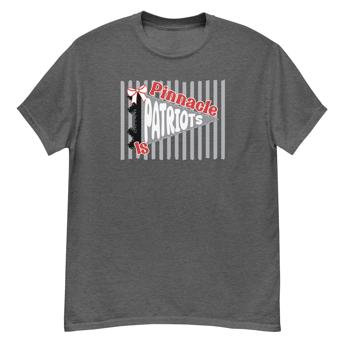 Pinnacle Intermediate Tee - pennant-style "Pinnacle" wordmark design - Dark Heather front flat