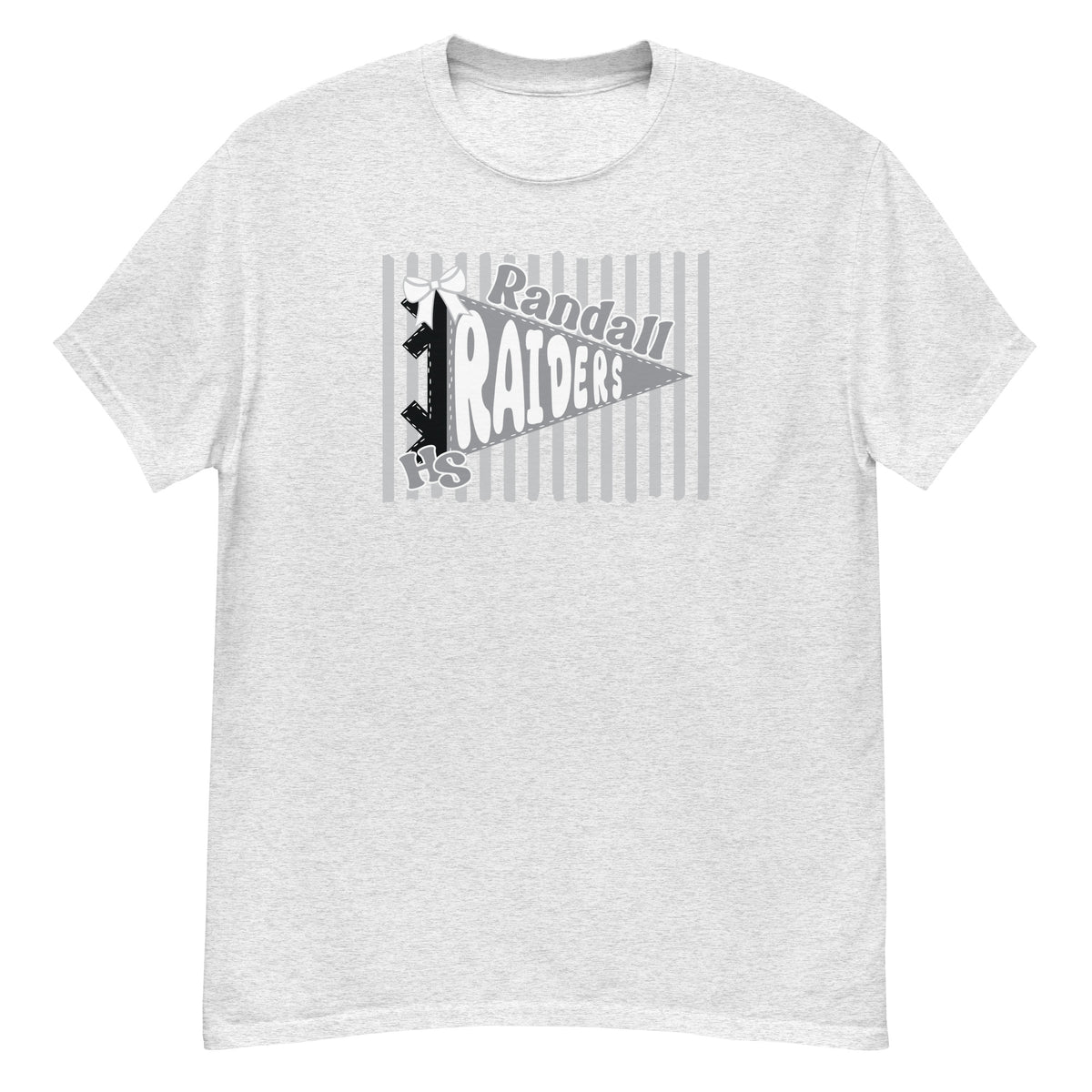Randall High School Raiders Tee - pennant-style "Randall" wordmark design - Ash front flat