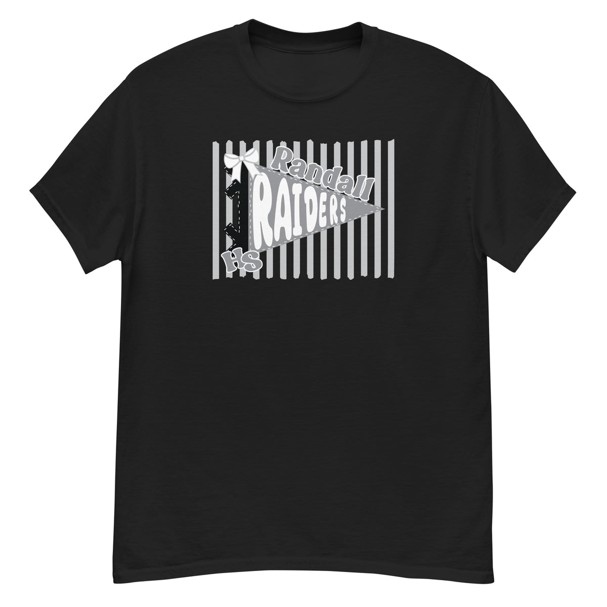 Randall High School Raiders Tee - pennant-style "Randall" wordmark design - Black front flat