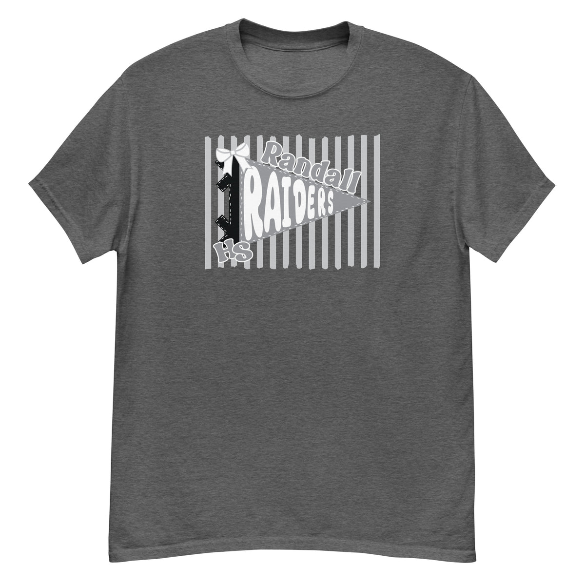 Randall High School Raiders Tee - pennant-style "Randall" wordmark design - Dark Heather front flat