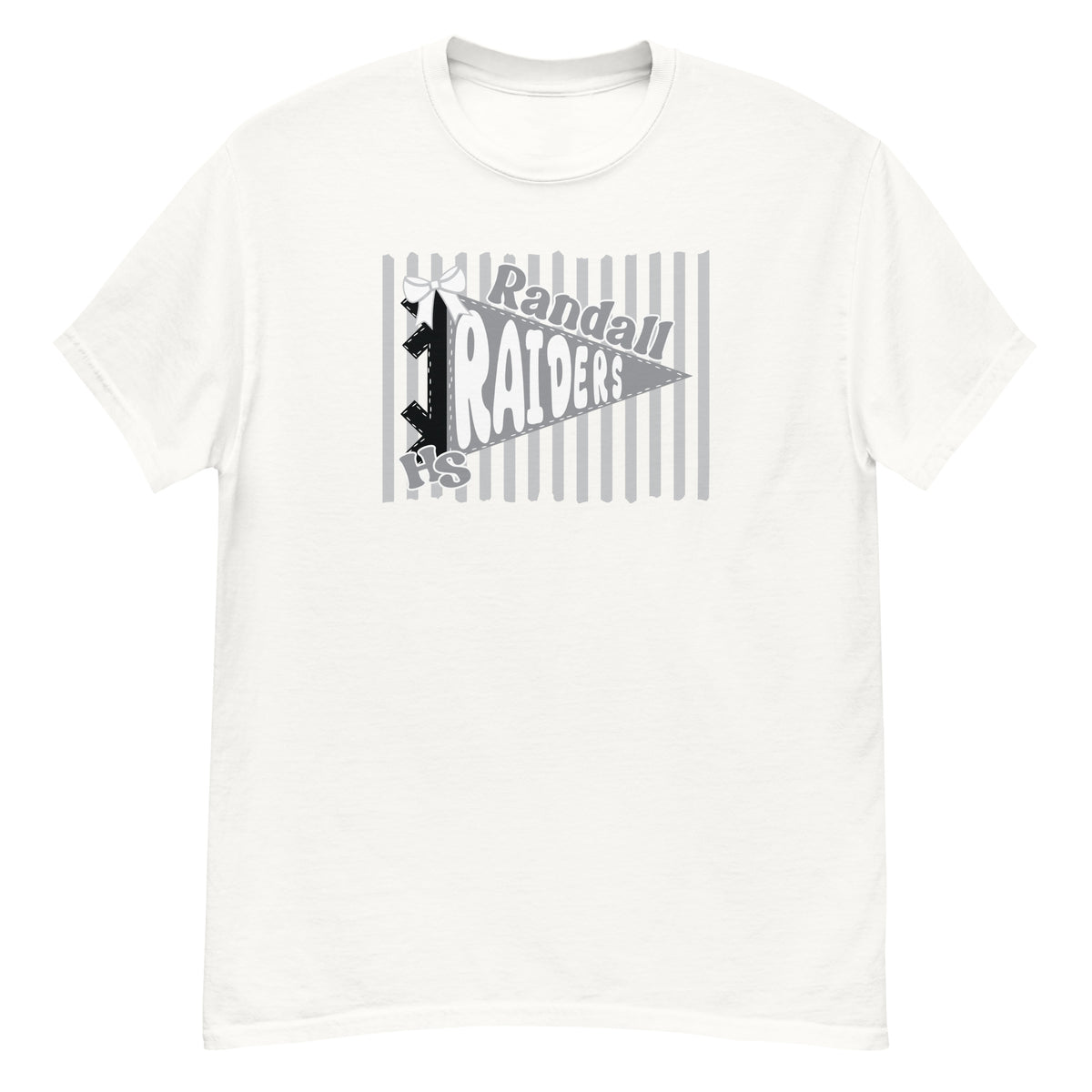 Randall High School Raiders Tee - pennant-style "Randall" wordmark design - White front flat