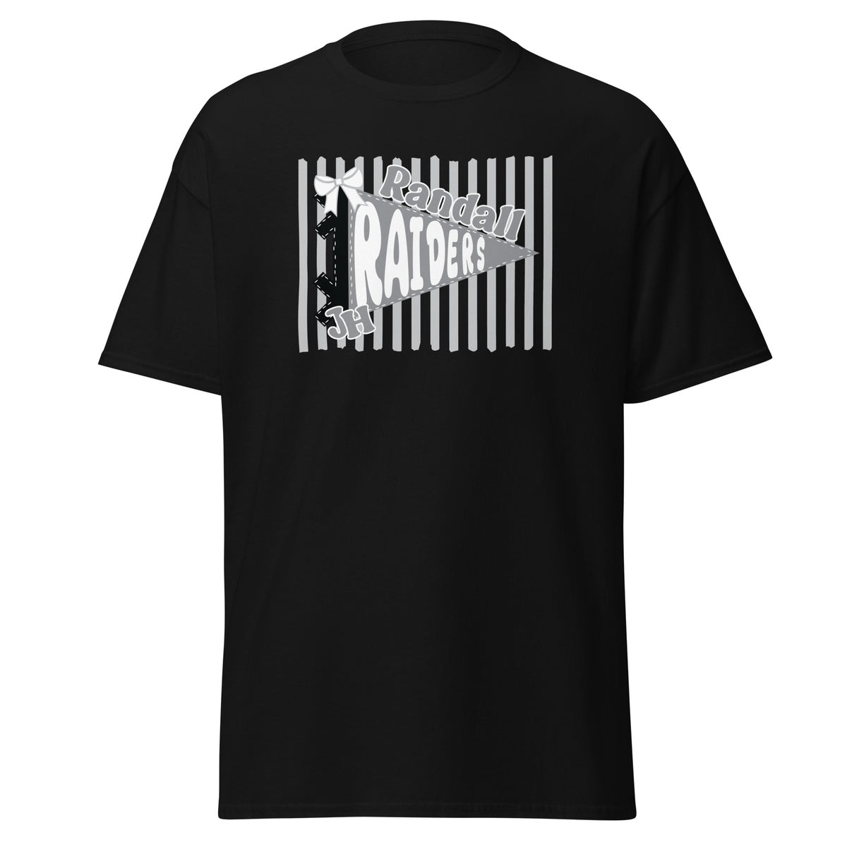 Randall Junior High Raiders Tee - pennant-style "Randall" wordmark design - Black front flat