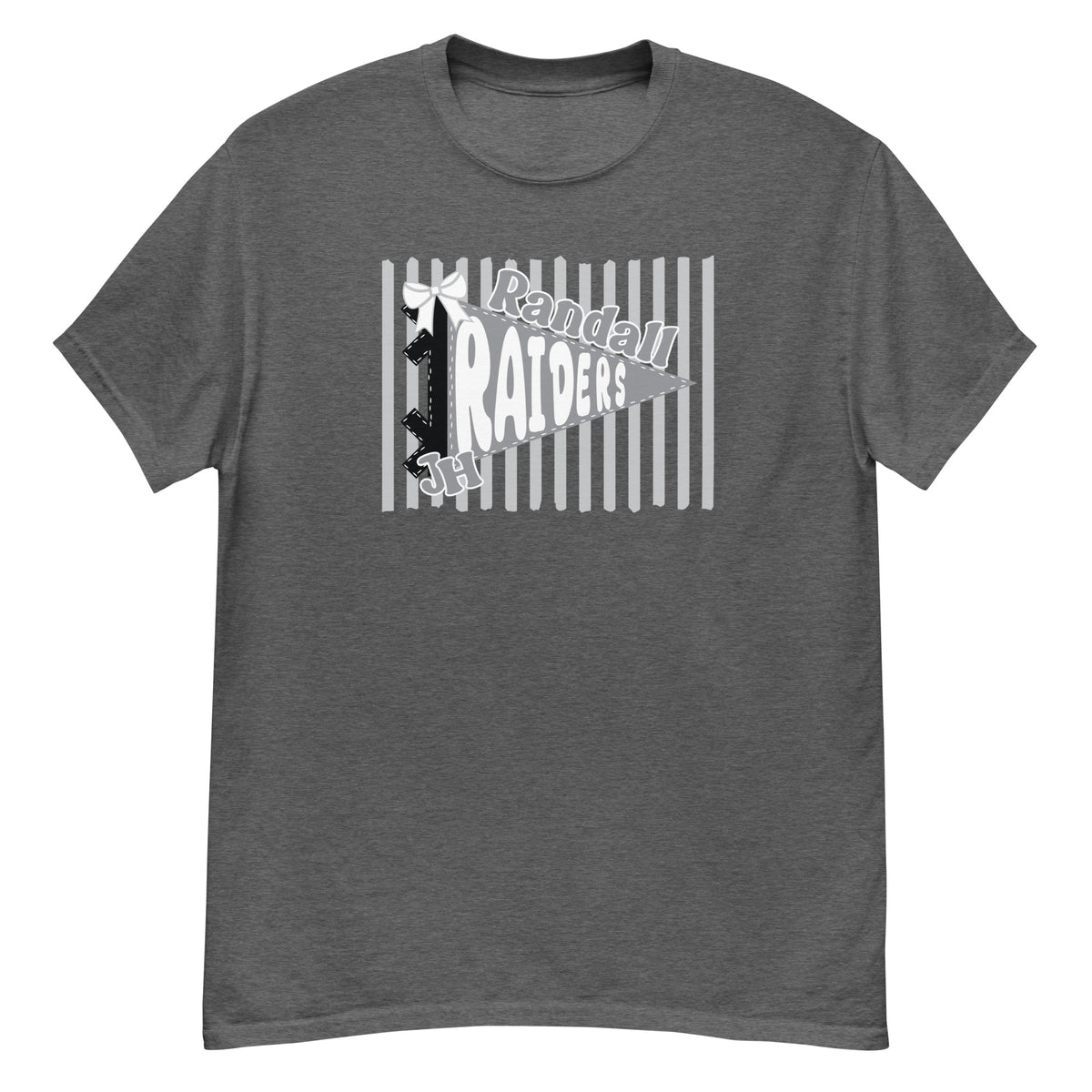 Randall Junior High Raiders Tee - pennant-style "Randall" wordmark design - Dark Heather front flat