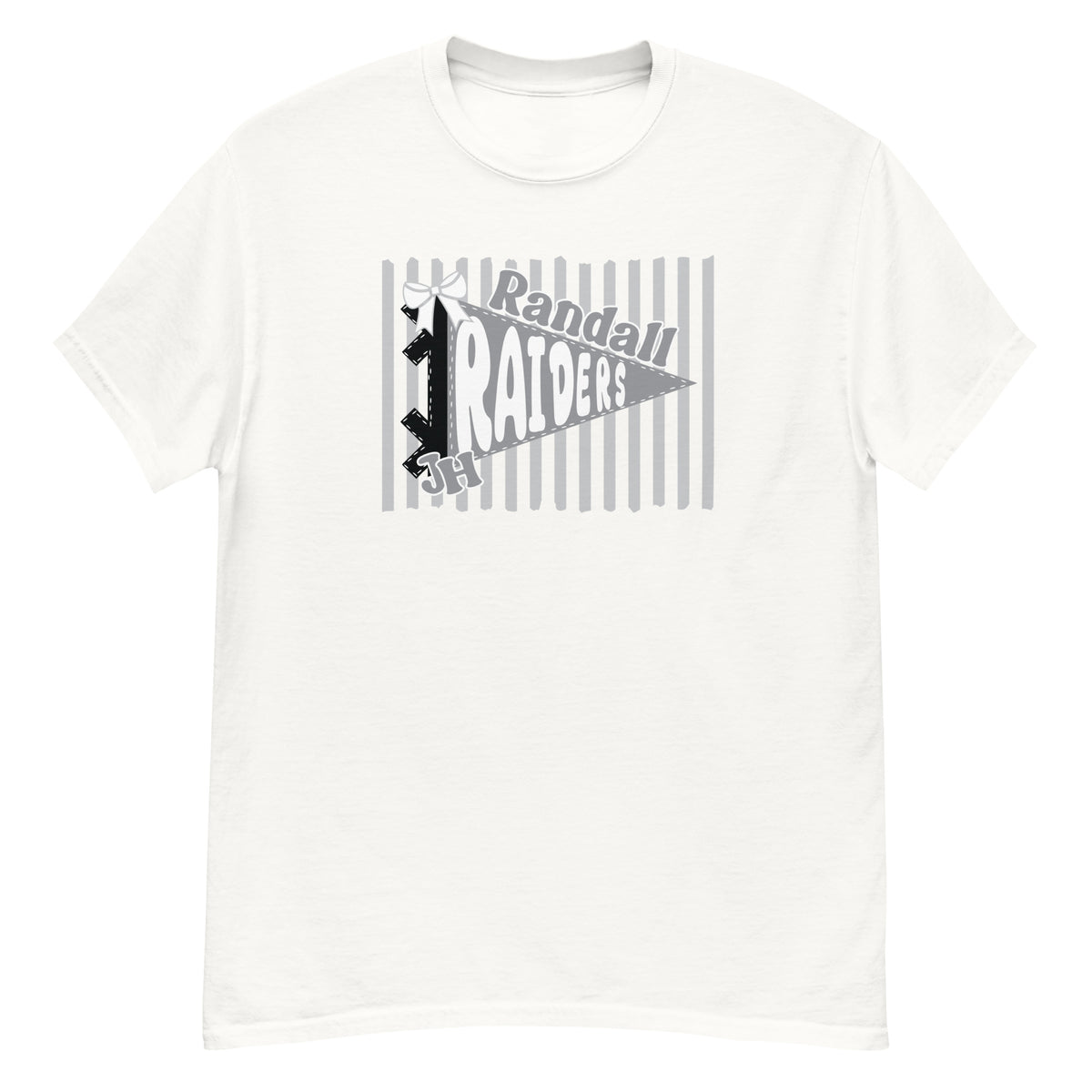 Randall Junior High Raiders Tee - pennant-style "Randall" wordmark design - White front flat