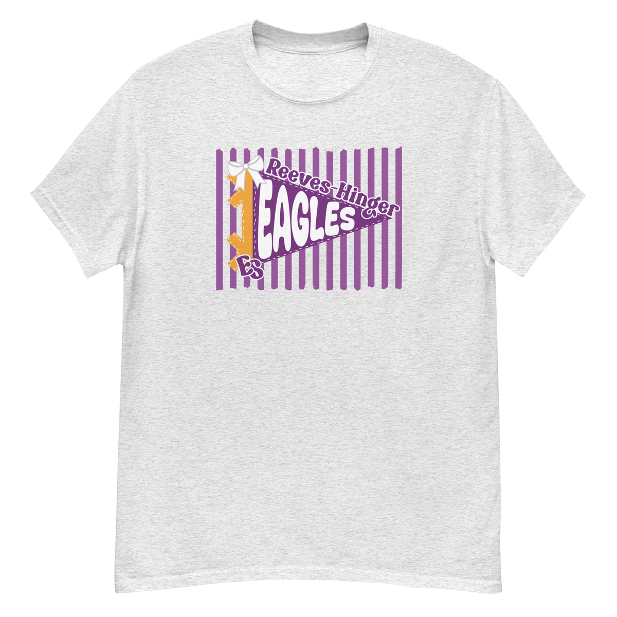 Reeves-Hinger Elementary Tee - pennant-style "Reeves-Hinger" wordmark design - Ash front flat