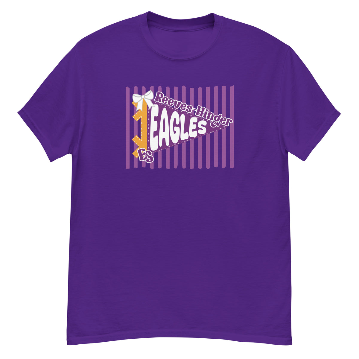 Reeves-Hinger Elementary Tee - pennant-style "Reeves-Hinger" wordmark design - Purple front flat