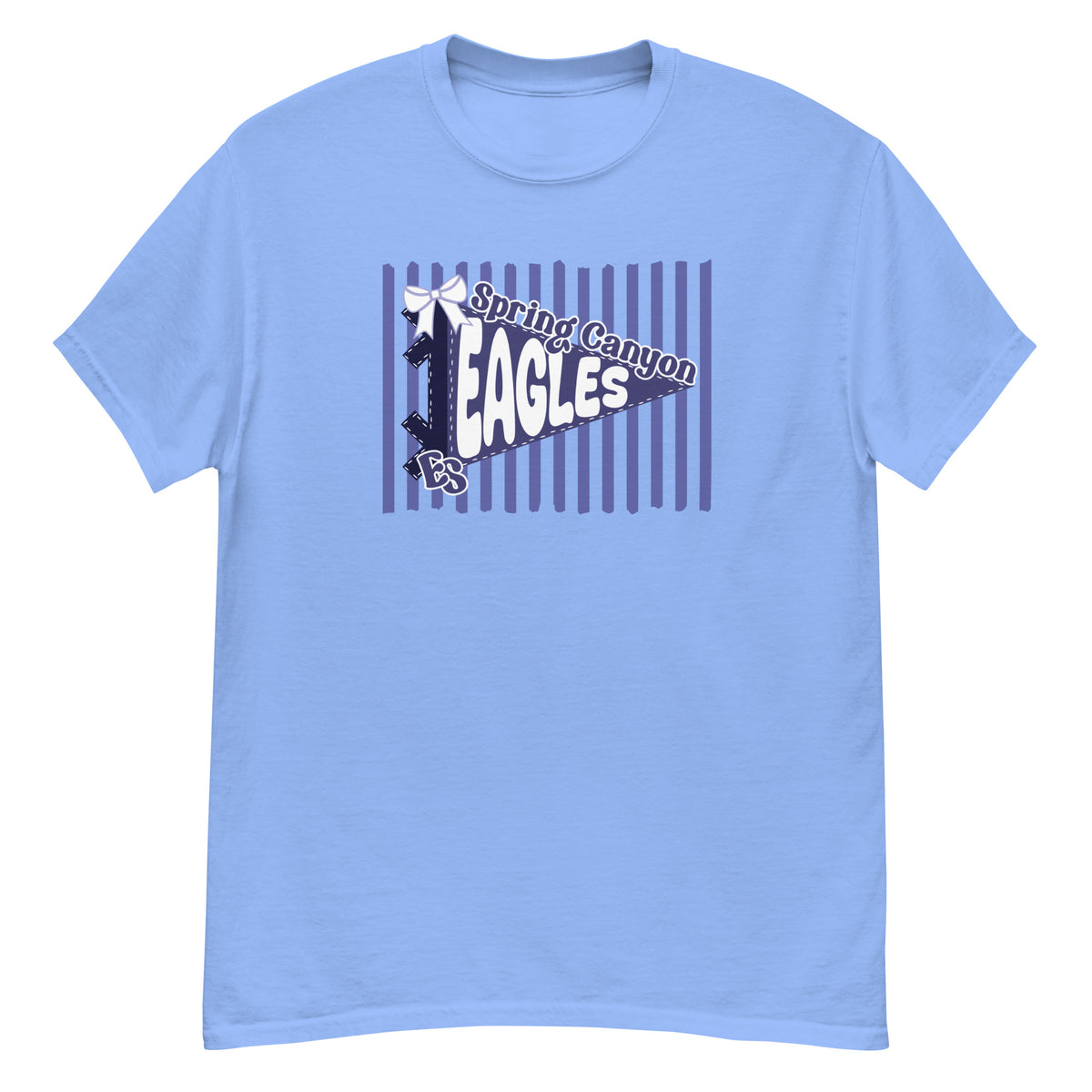 Spring Canyon Elementary Eagles Tee - pennant-style "Spring Canyon" wordmark design - Carolina Blue front flat