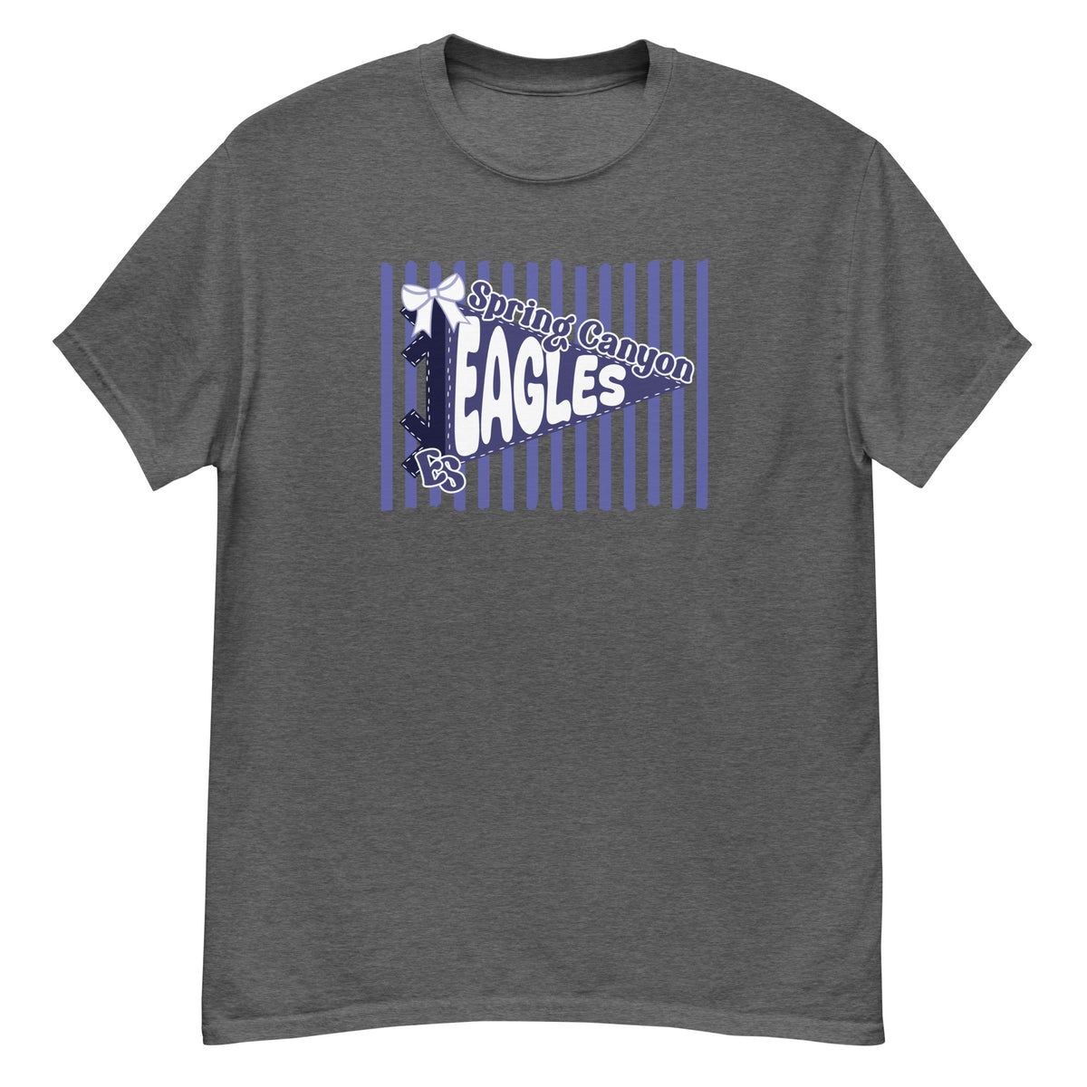 Spring Canyon Elementary Eagles Tee - pennant-style "Spring Canyon" wordmark design - Dark Heather front flat