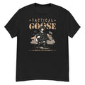 Tactical Goose Tee - goose in full military tactical gear with a rifle, "Tactical Goose, Honk All You Can Honk" text - Black front flat